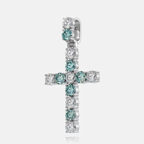 Blue & White Moissanite Cross Pendant